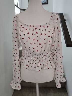 Iris White Cherry-Print Peplum Blouse